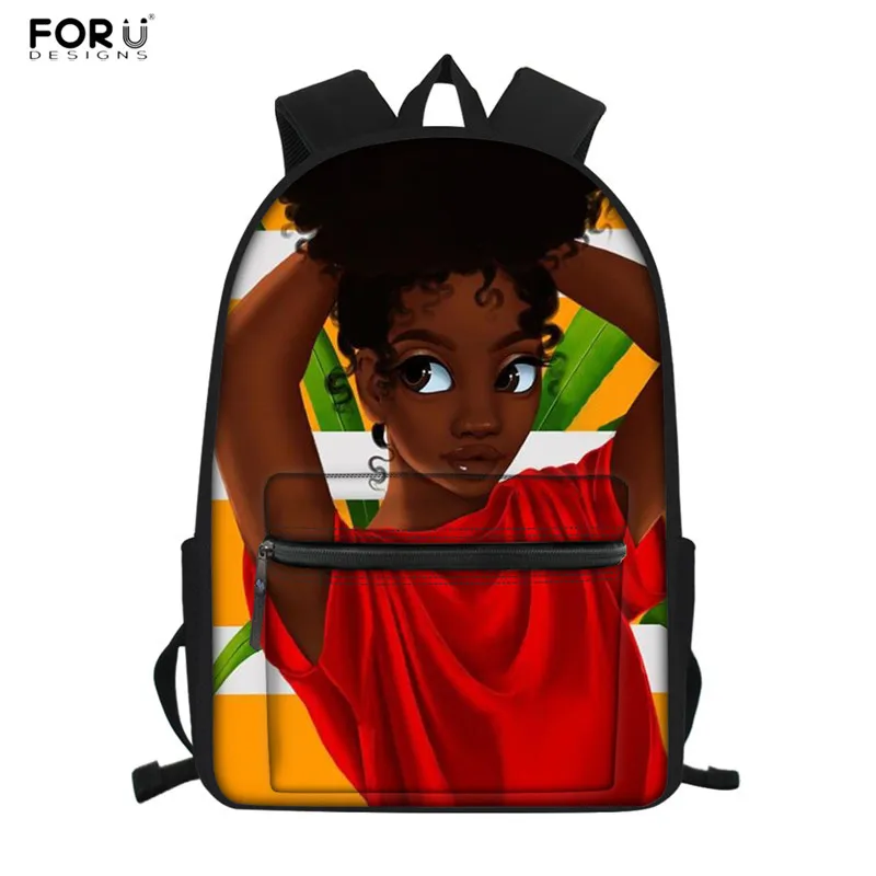 

FORUDESIGNS Fashion School Bags Black Girls Afro Lady Print School Backpacks Large Capacity Travel Daypack Canvas Laptop Satchel