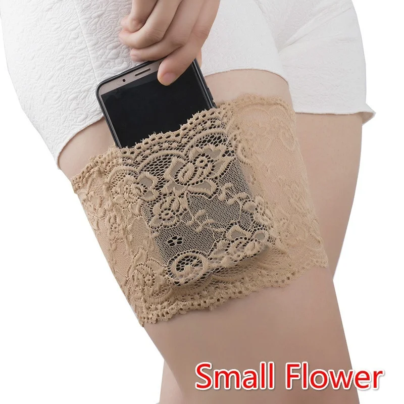 

1PC Thigh Bands Sexy Lace Flower Women Anti-skid Sock Thigh Garters Leg Warmers Black Summer Leg Warmer Cuffs Phone Pocket