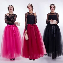 

FOLOBE Fashion 7 Layers Stock 18 colors High Waisted Tulle Skirt Long Tulle Skirts Women Adult tutu Faldas Saias Femininas TT014