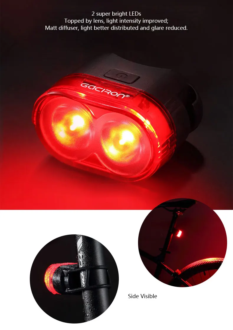Top Gaciron Cycling Smart Visual Warning Safety Light Bicycle LED Tail Light Bike Rear Lamp USB Charge 60Lumen W09 Aero Post Mount 1
