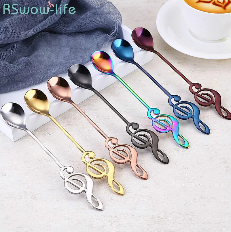 

2 Pcs Coffee Spoon Creative Note Stirring Ice Spoon Music Note Colorful Spoon Thickened Gold Serving Spoon Kitchen