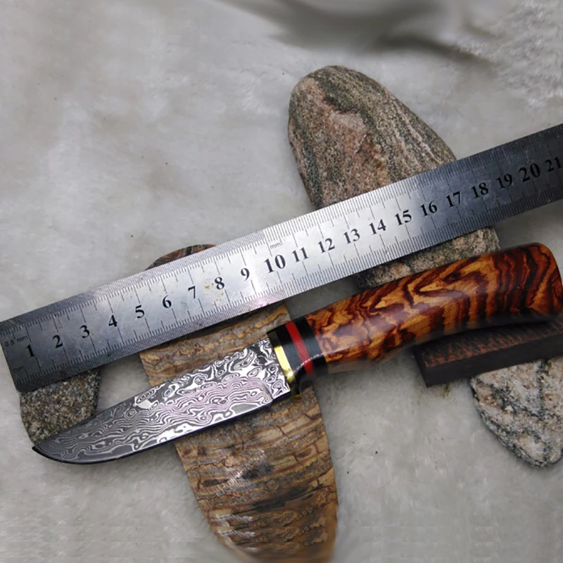 

Free shipping Handmade Forged Damascus Hunting Knife Camping Survival Knife Fixed Blade Tactical Knife Cocobolo Hanlde Brown