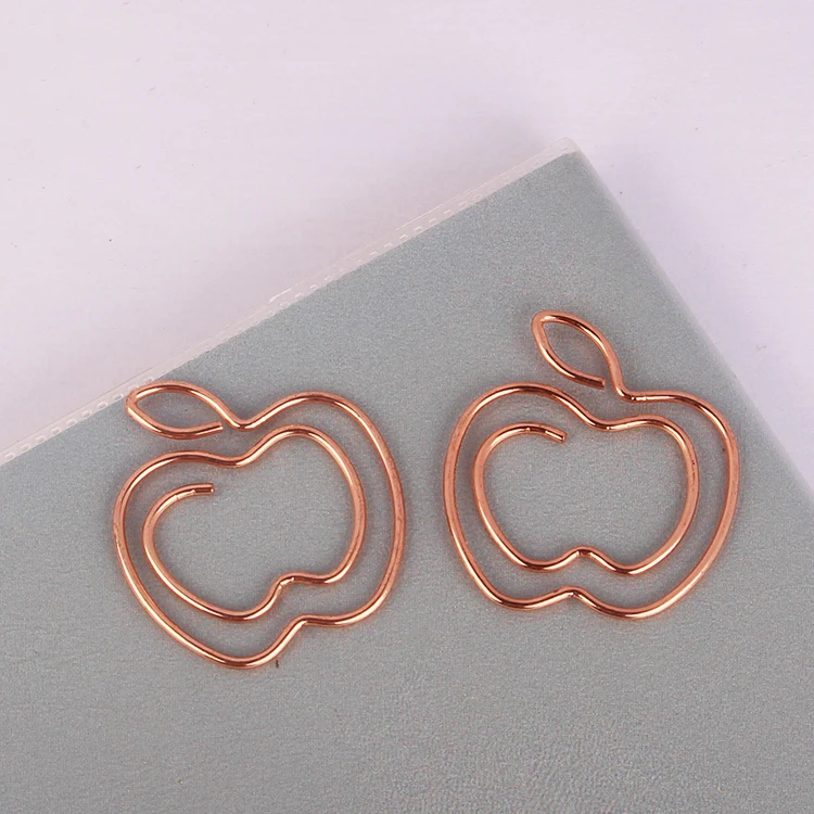 

Rose Gold Apple Paper Clip Fruit Pin fashion Paper Clip Lovely Office Accessories Paper Bookmark Bureau Accessoires Metal Clip