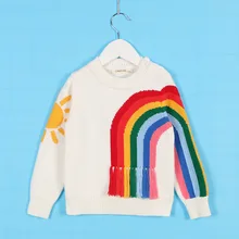 Милый трикотажный кардиган с бахромой в радужную полоску для мальчиков и девочек, топы бежевого цвета, милые детские топы ярких цветов на осень и весну