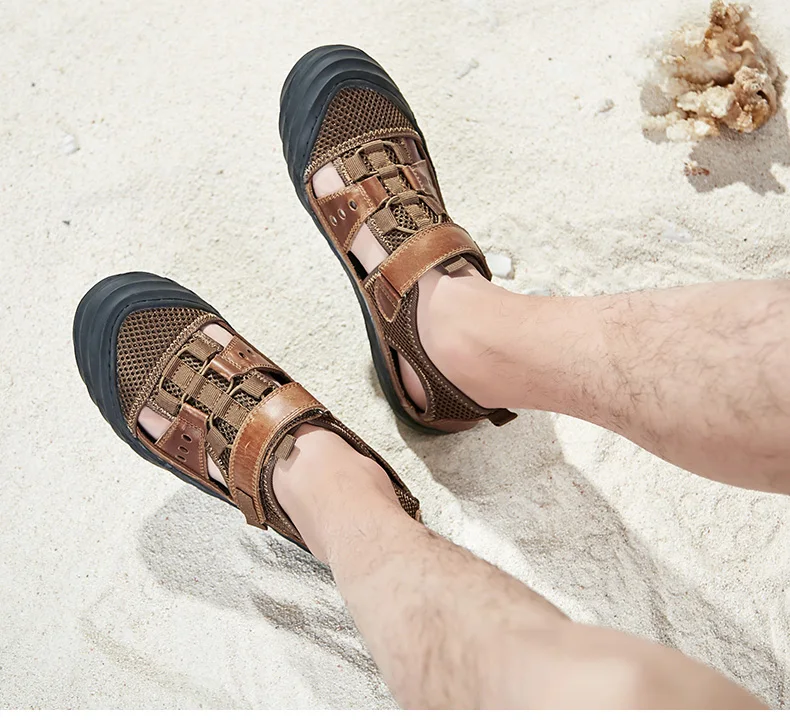 MIXIDELAI/брендовые летние мужские сандалии; дышащие пляжные сандалии из натуральной кожи; мужская повседневная обувь; удобная мужская обувь; размеры 38-44