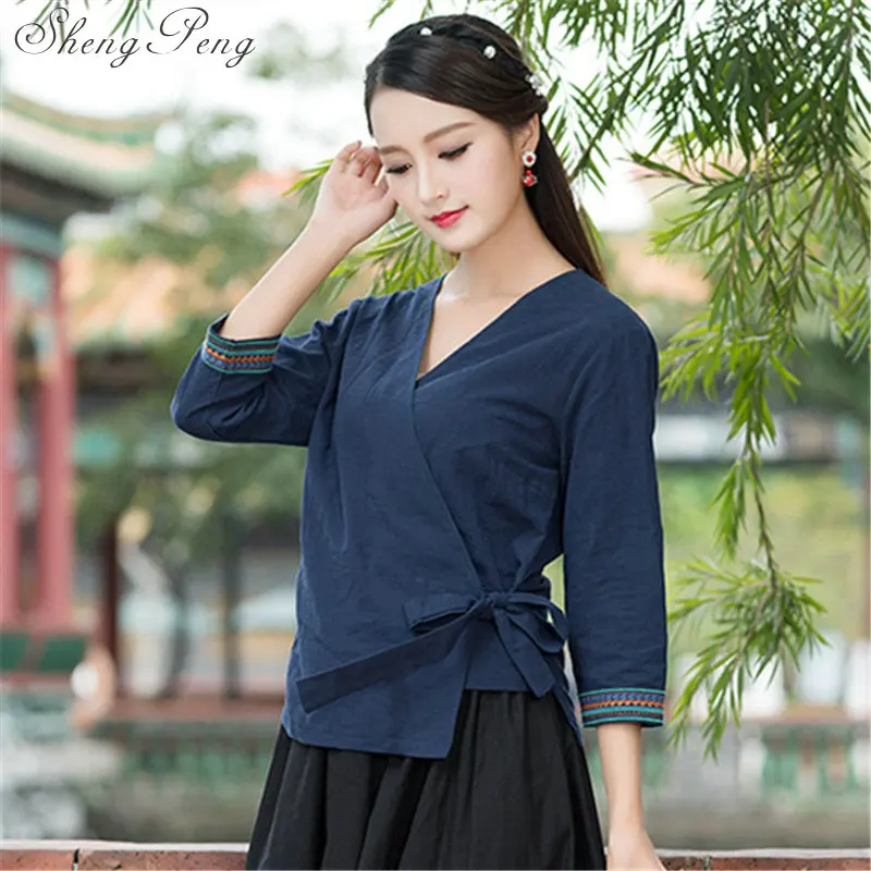 Linen shirt women linen clothes cheongsam top Chinese style mandarin collar blouses solid color linen shirt CC381