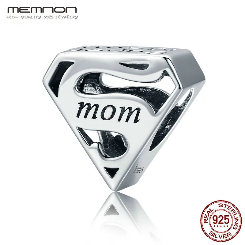 

Memnon Authentic 925 Sterling Silver Super Mom Mother Engrave charms fit beads Bracelets Bangles DIY Jewelry Mother Gift SCC429