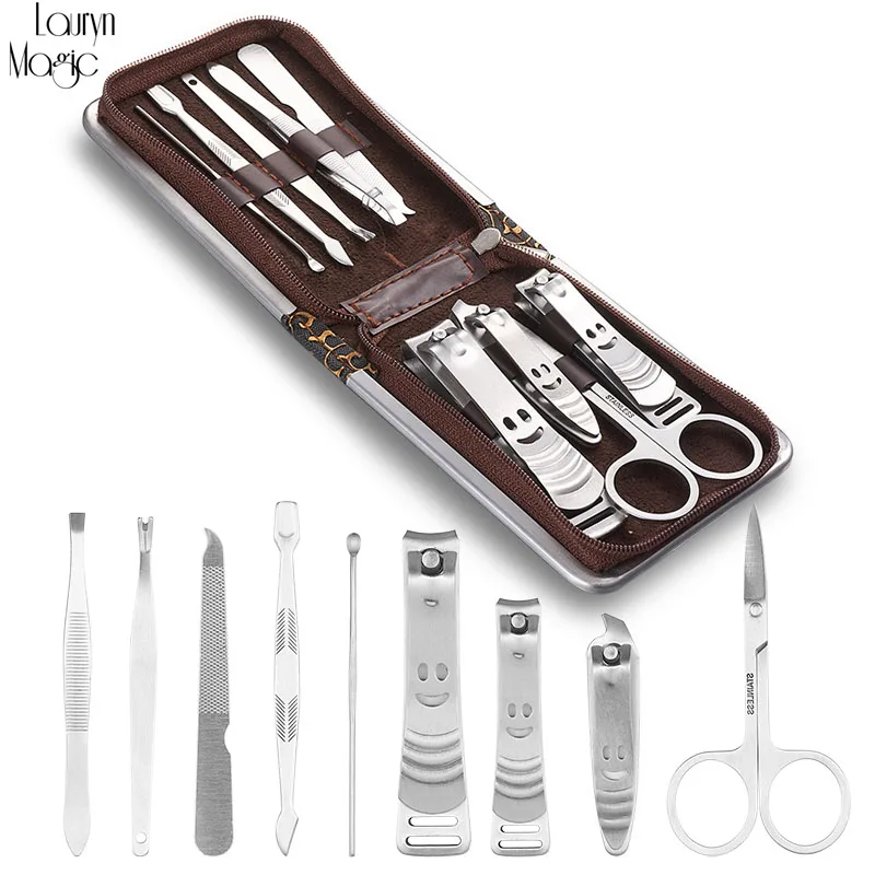 9pcs Manicure Set and kit Pedicure Scissor Tweezer Knife Ear pick