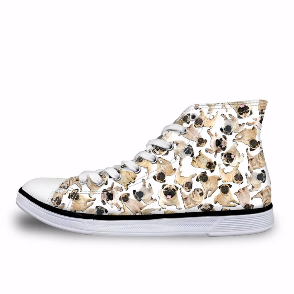 

NOISYDESIGNS Cute Pug Dog Puzzle Print Women Vulcanize Shoes Classic Cat Animal Pattern High-Top Canvas Shoes for Female Flats