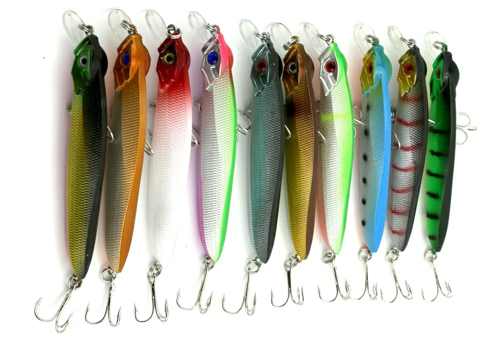 50pcs Minnow Bass Fishing Lures 10mm Salt water Freshwater 3D plastic Minow hard Baits plastic lure 10CM 7.9G 4# hooks