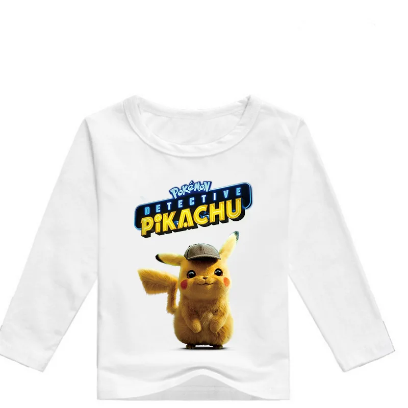 Новая весенняя футболка для маленьких мальчиков с принтом «Покемон го» Детская одежда Детские футболки с длинными рукавами хлопковые футболки с рисунками для девочек - Цвет: White