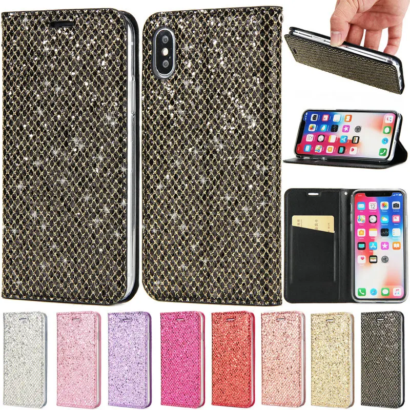

Bling Flip Wallet Case For Apple iPhone X Case Funda iPhone 7 Plus Cover Fullbody Protector for iPhone 8 7 6 6S 5 SE 5S