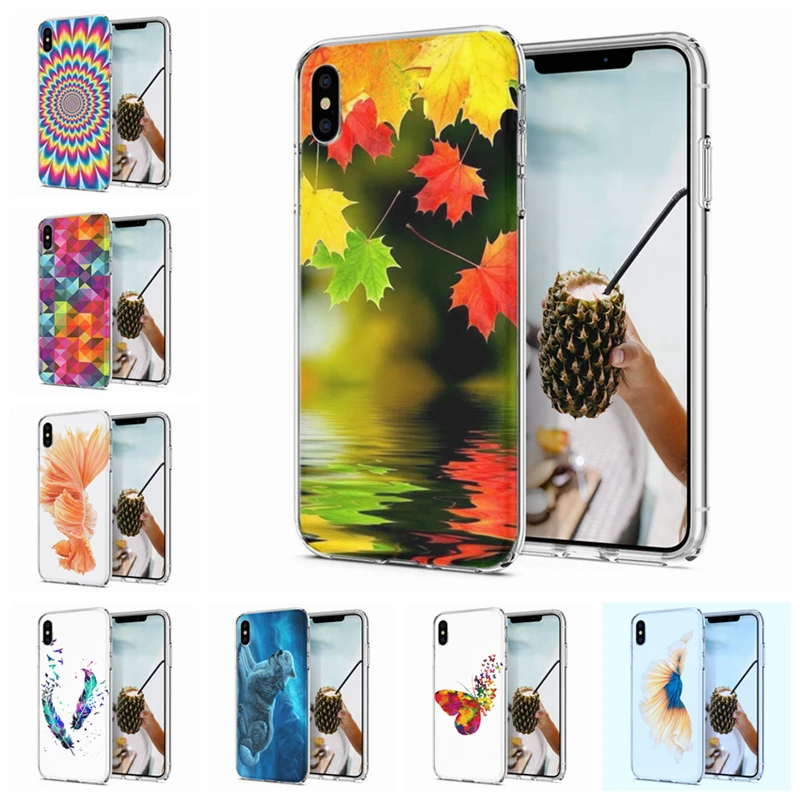 Soft Phone Case For iPhone X XS XR Covers TPU Colorful landscape leaf Drawing Pattern Fundas iPhone6 Max M047 |