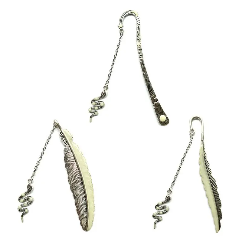 

Luminous Feathers Seven Stars Snake Bookmarks Retro Star Month Hairpins Exquisite Grain Light Metal Fluorescent Snake Bookmarks