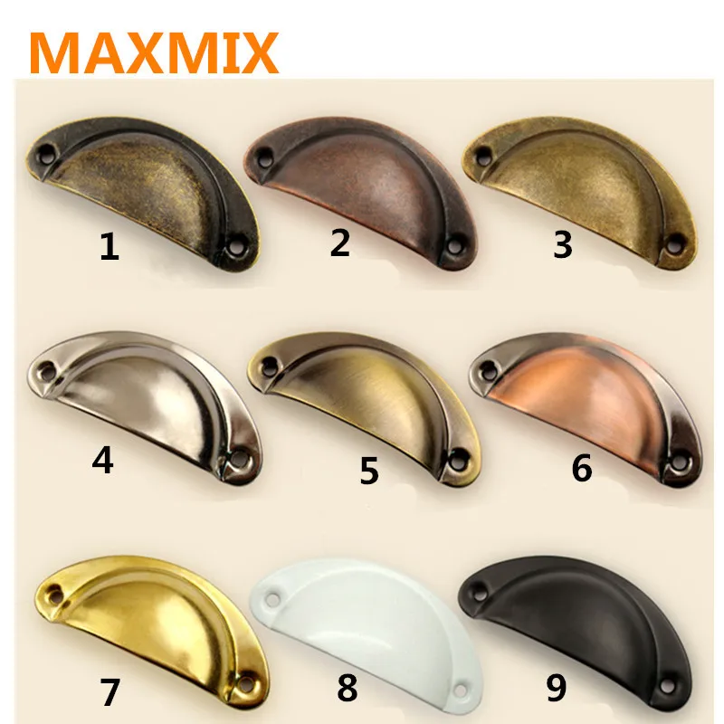 MAXMIX 1PCS Furniture Knobs Hardware Cupboard Antique Brass Shell Pull Handles Retro Metal Kitchen Drawer Cabinet Door Handle |