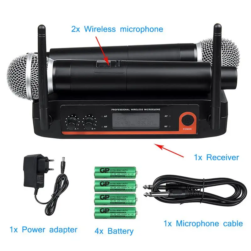 Профессиональный UHF беспроводной микрофон Двухканальный беспроводной ручной микрофон Kraoke вечерние принадлежности кардиоидный микрофон