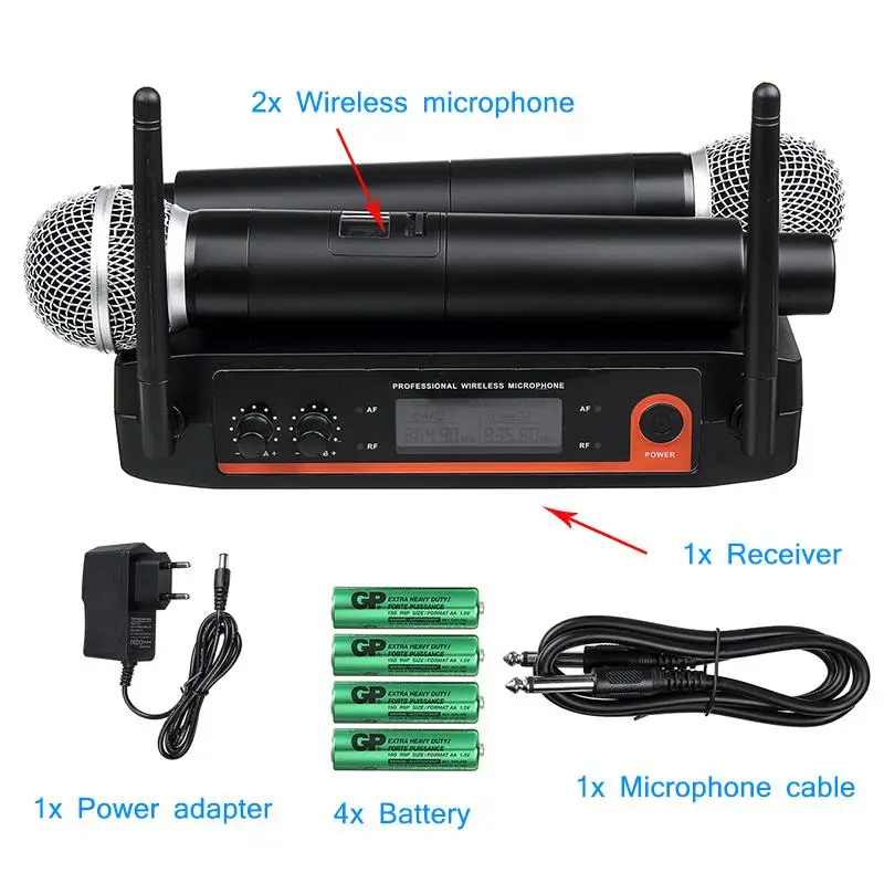 Профессиональный UHF беспроводной микрофон двухканальный ручной Kraoke вечерние