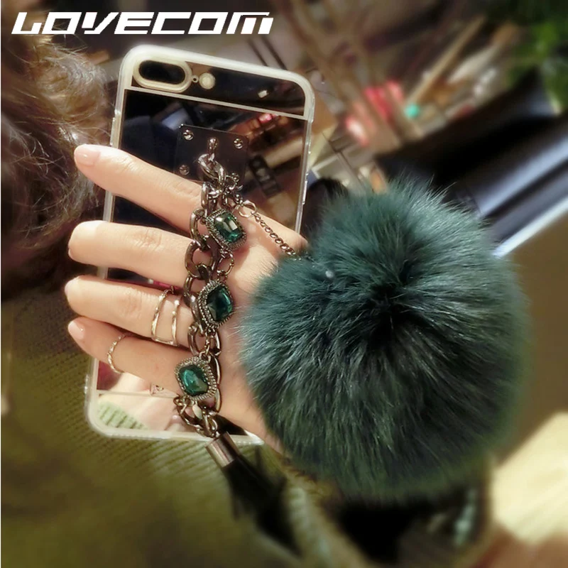 

LOVECOM Phone Case For Samsung A50 A40 A30 A70 S10 S9 Plus S10 5G Luxury Fur Ball Diamond Chain Mirror Soft TPU Phone Back Cover
