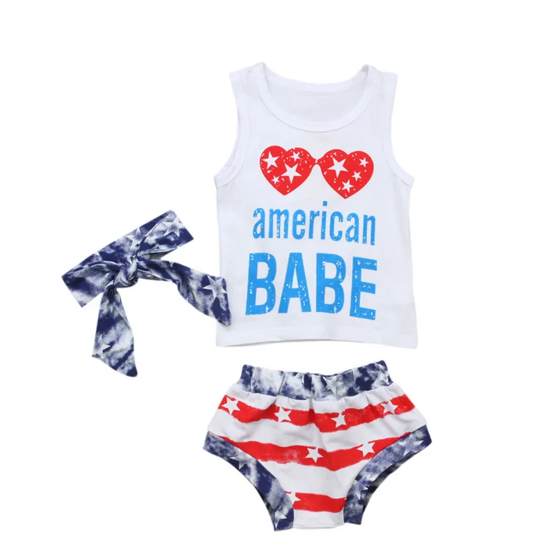 

European Baby Boys Girls Clothes 3pcs Infant Outfits Letter Vest + Shorts + Headband Summer Baby Clothing