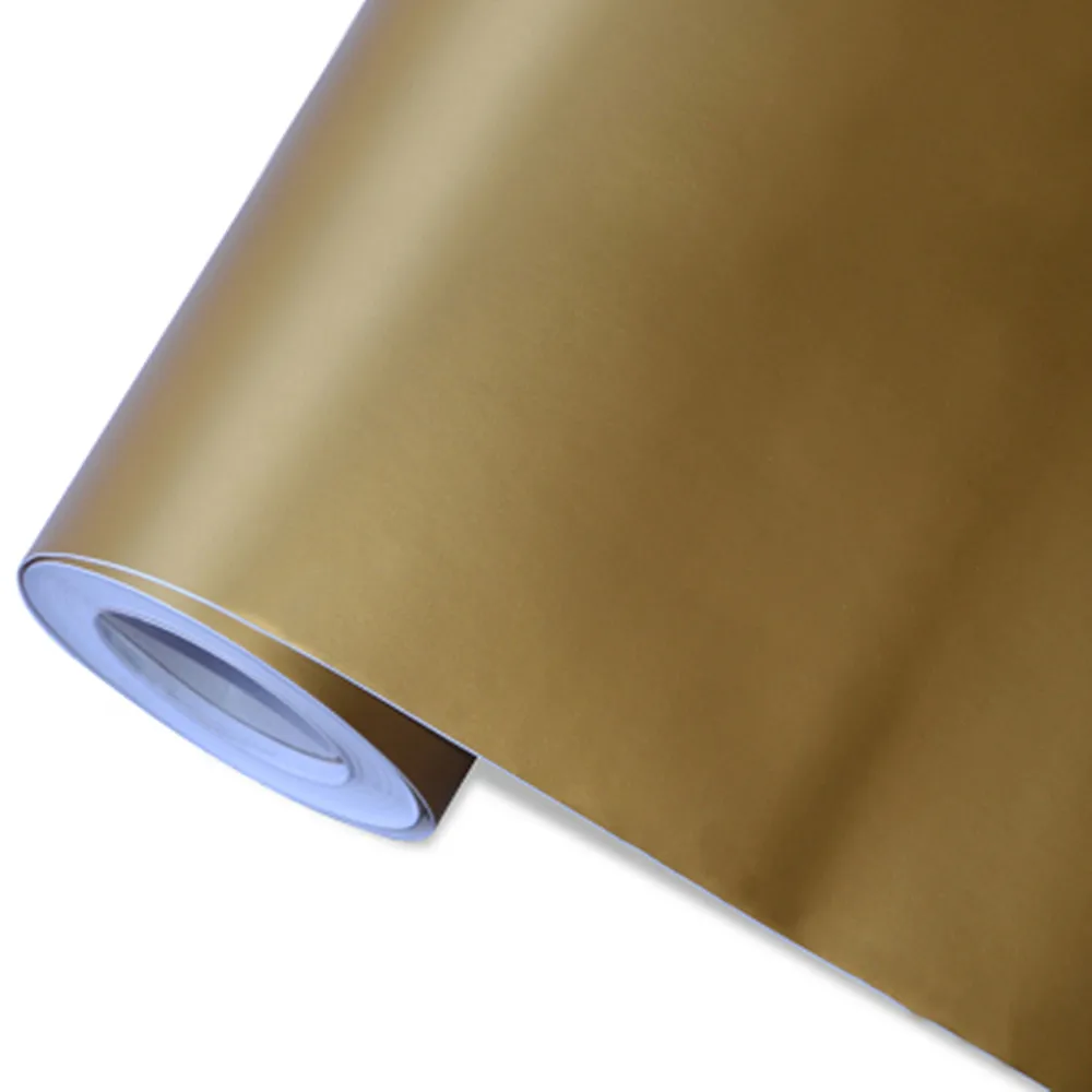 

152cm x 500cm Polymeric PVC Matte Gold Vinyl Car Wraps Sticker Color Changing Motorcycle Sticker With Air Bubble Car Decoration