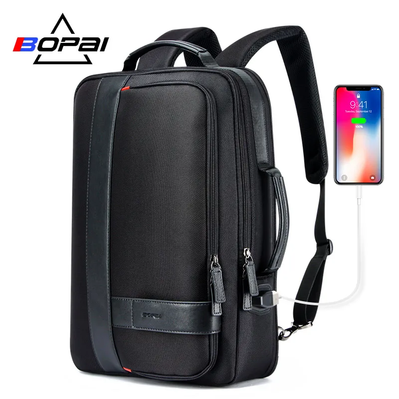 Pаспродажа BOPAI, деловой мужской рюкзак, черный, с USB зарядкой, Противоугонный, рюкзак для ноутбука, 15,6 дюймов, мужской, большой емкости, школьные сумки дл...