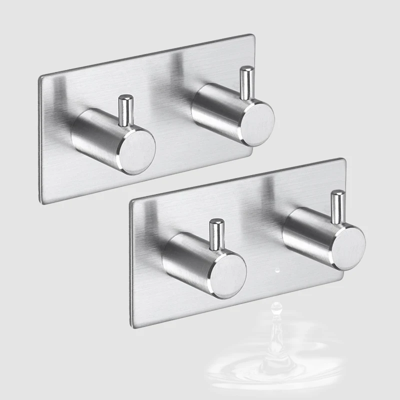 

2 Pcs Double Wall Hooks Adhesive Sticker Bathroom Kitchen Door Key Hangers 304 Top Grade Crochet Hat Clothes Bag Hook