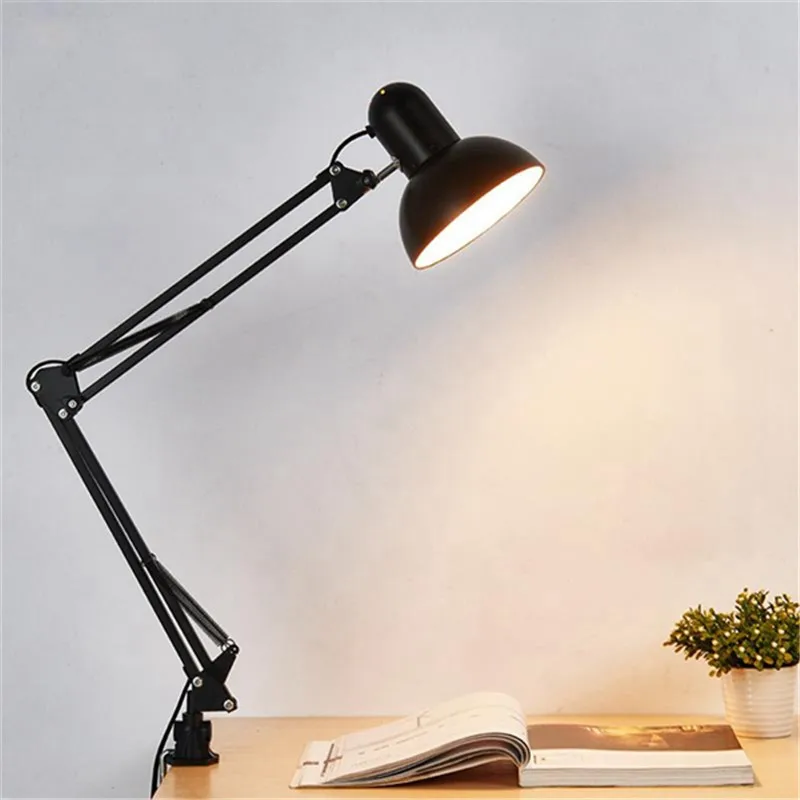 Гибкая Настольная лампа Mrosaa с поворотным кронштейном для офиса, студии, дома, E27/E26, черный Настольный светильник, AC85-265V, светодиодные лампы