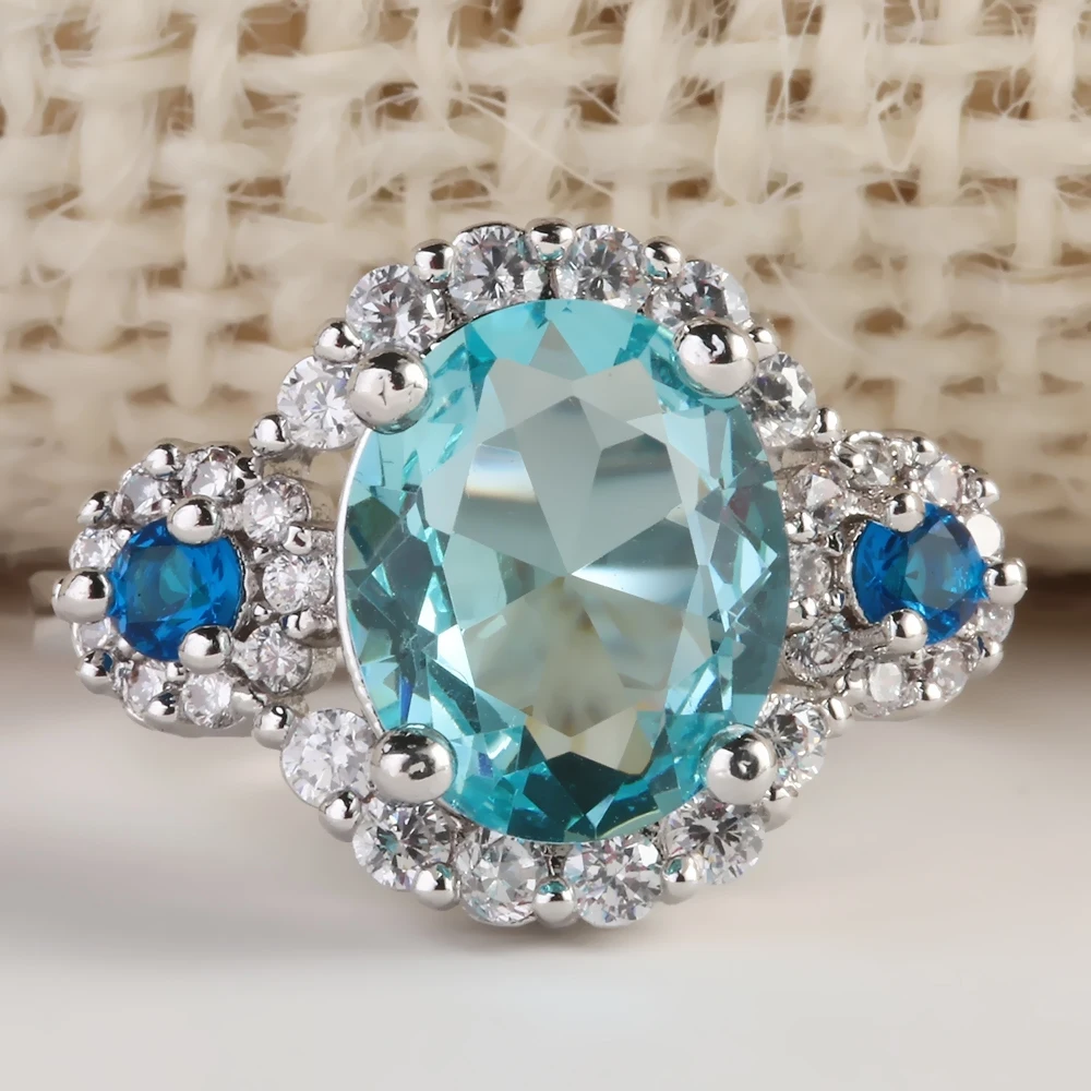 New Fashion Luxury Oval Copper Light Blue Crystal Ring