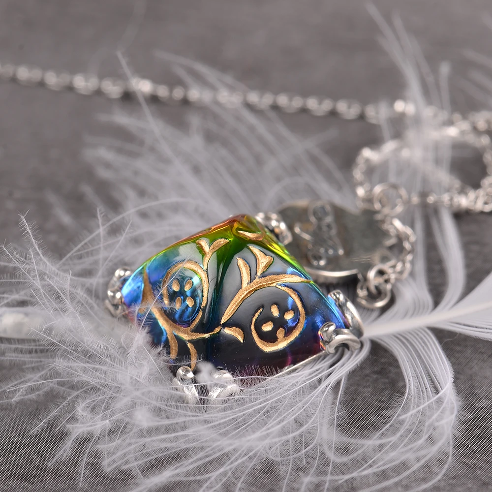 Skup MosDream piramidy Cabochons Vitrail grawerowane wisiorek naszyjnik dla kobiet zachodniej antyczne s925 srebrny naszyjnik romantyczny