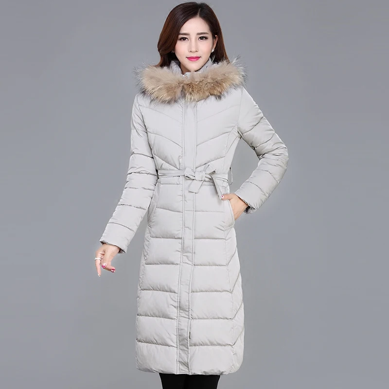 

Winter Long Down Cotton Jacket Women Parkas New Solid Real Fur Collar Hooded Coat Slim Large Size Women Clothing Outerwear Y104
