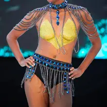 Бохо цепочка для тела со стразами синий кисточкой акриловый комплект бикини сексуальные летние украшения для тела для женщин и девушек