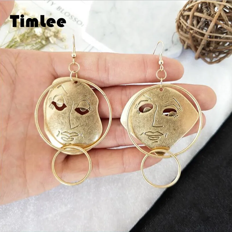 

Timlee E102 Exaggeration Retro Male And Female Abstract Face Drop Earrings Asymmetrical Face Nail Earrings Fashion wholesale