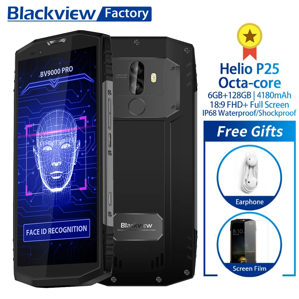 

Blackview BV9000 Pro IP68 Waterproof Smartphone 6GB + 128GB Helio P25 Octa Core 5.7" FHD Dual SIM Mobile Phone 13MP Dual Camera