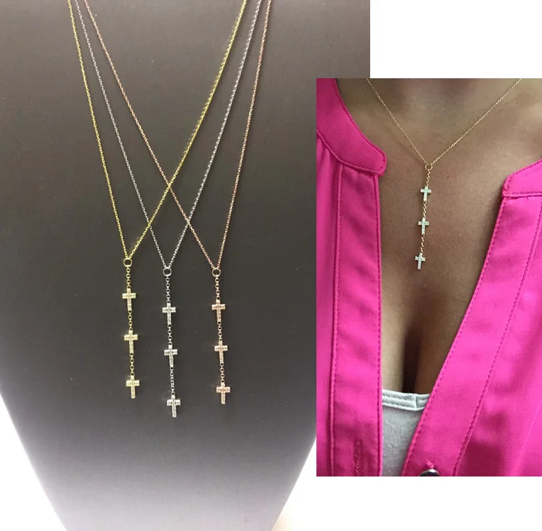 2017 микро-паве cz три цвета длинная Y-образная Женская цепочка креста длинное