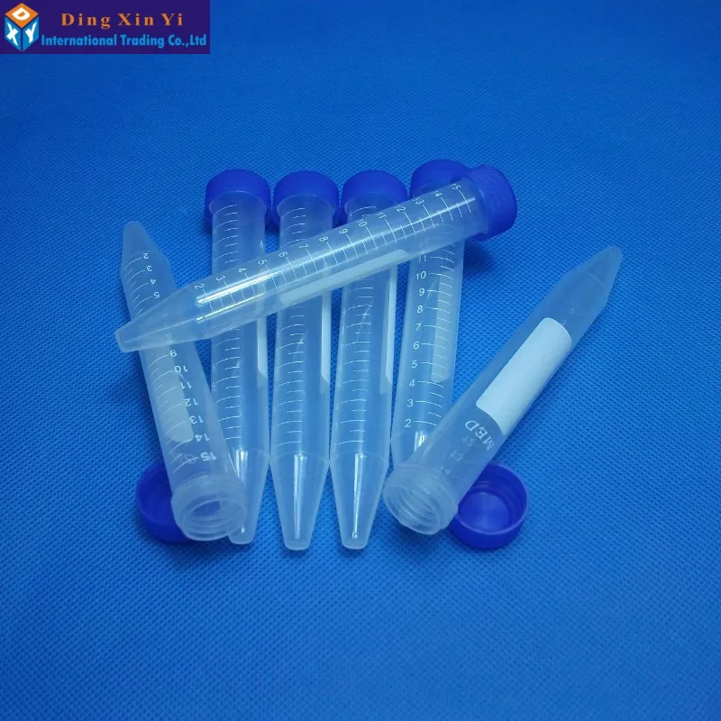 15ML 50PCS/LOT Plastic centrifuge tube PP Microcentrifuge Centrifuge Tubes with screw cap Plastic Test Sample Vials Clear