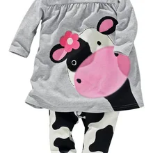 Лидер продаж, одежда для маленьких девочек комплект из двух предметов для маленьких девочек, хлопковый комплект с длинными рукавами и рисунком коровы для девочек+ штаны Детский костюм