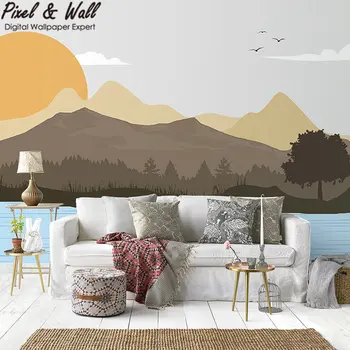 

Sunset with mountains and rivers graffiti wallpaper mural home decoration photo wall PW20180330025