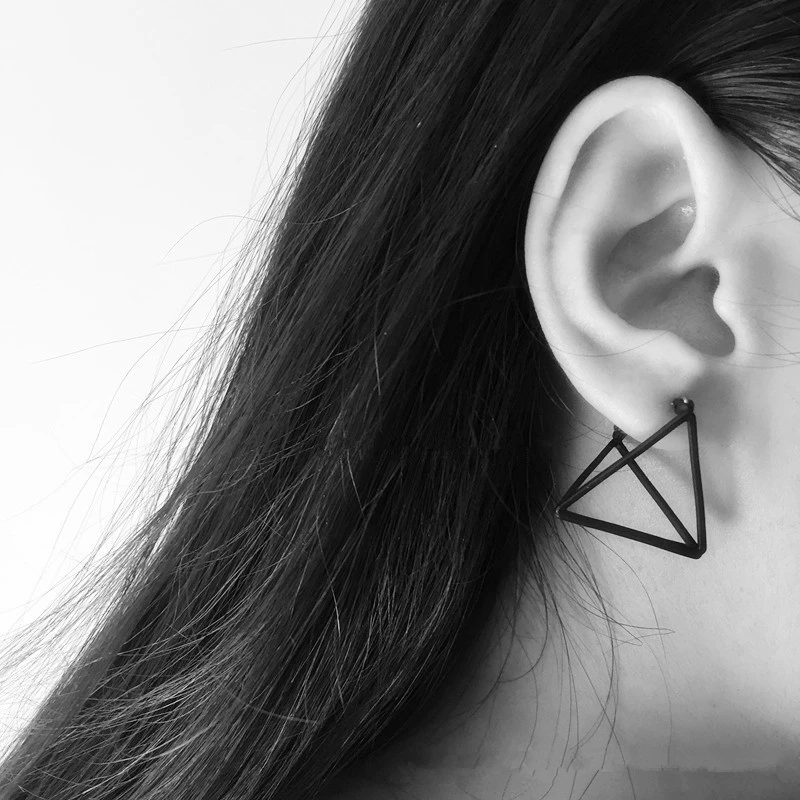 

8Seasons Fashion Women Stud Earrings Gold Black Silver Color 3D Triangle Style Unique Creative Jewelry Concise Earrings,1 Pair