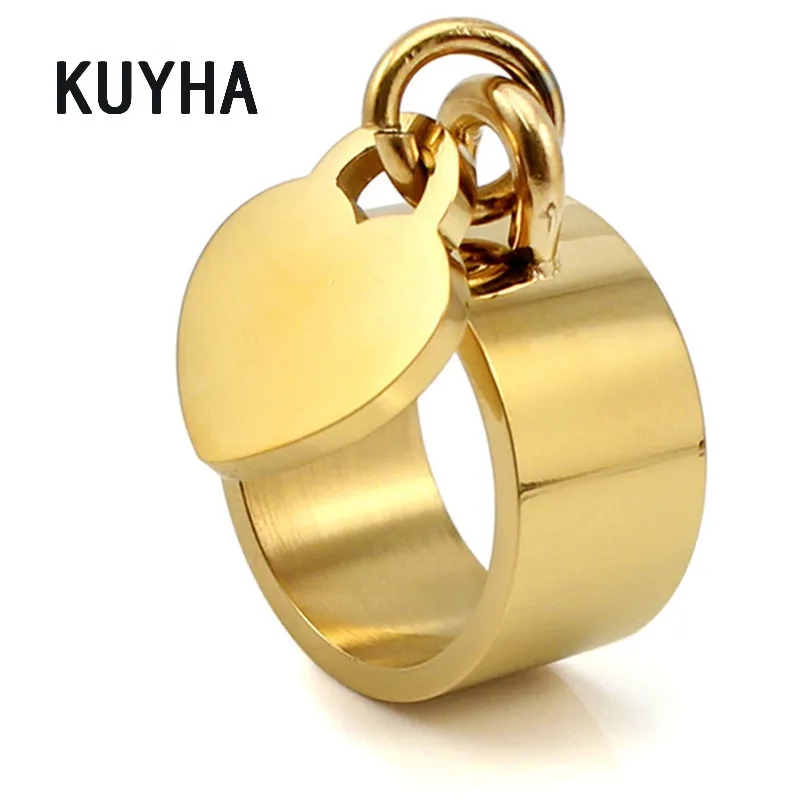

Silver/Gold Accessories Heart Ring with Personal Engravable Customizable Logo Pendant 10/15MM Dangle Tag for Women Men