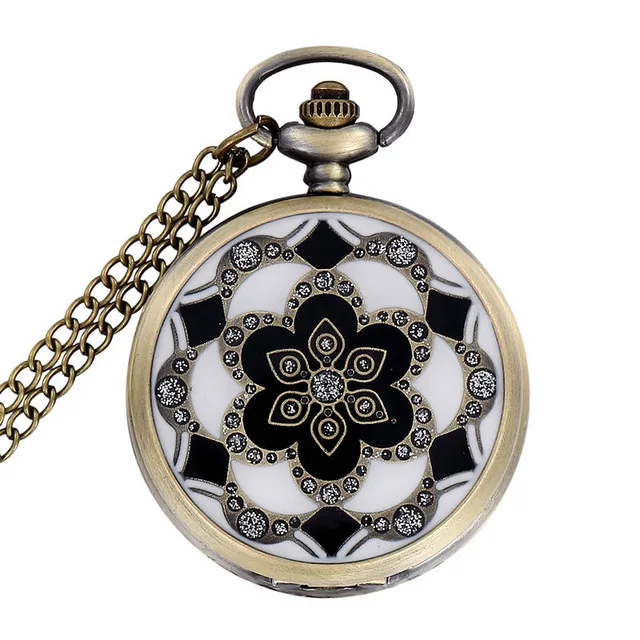 Роскошные модные Винтаж элегантный керамика цветы античный карманный брелок часы цепочки и ожерелья для мужчин и женщин подарок - Цвет: black white