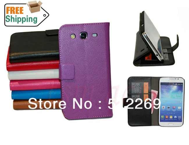 Wallet Litchi Leather Case Cover Stand for Samsung Galaxy Mega 5.8 i9150 with Money & Card Slots + DHL Free Shipping 100pcs/lot |
