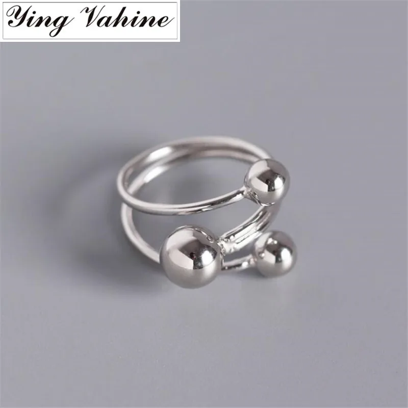

ying Vahine Authentic 100% 925 Sterling Silver Staggered Three Round Beads Rings for Women anillos mujer