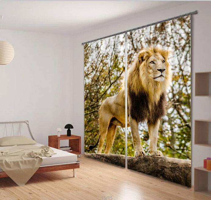 

Lion 3D photo branches on digital print blackout curtains