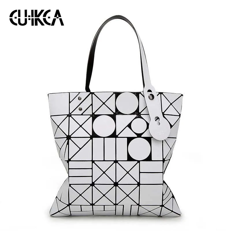 

CUIKCA Brand Female Folded Geometric Plaid Bag women bao bags Laser holography Tote Women Handbag Mochila Shoulder Bag