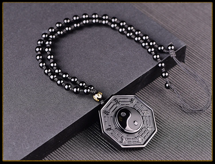 

2019 Drop Shipping Black Obsidian Yin Yang Necklace Pendant Chinese BAGUA Men's Jewelry Women's Jewelry