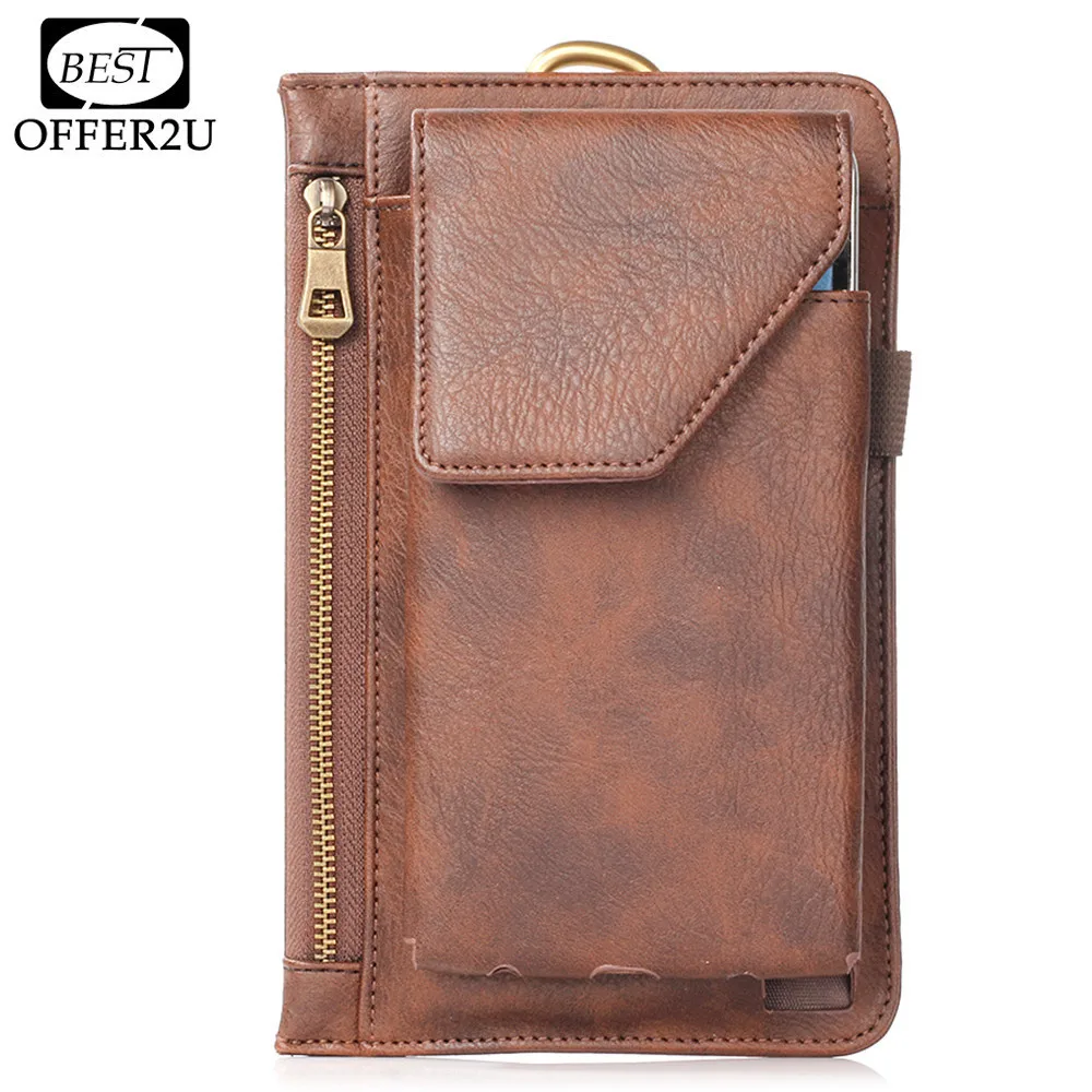 

Bestoffer2U PU Leather Case For iPhone 5S 6 6s 7 Plus 6.3" Below Hook Loop Belt Pouch Double Pockets Zipper Bag With Card Slots
