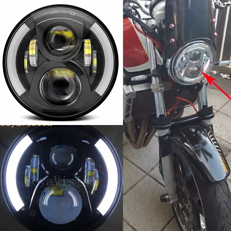 White angel eyes 7inch led headlight for Honda CB400 CB500 CB1300 Hornet 250 600 900 VTEC VTR250 Led Headlight H4 Motorcycle Led ccv