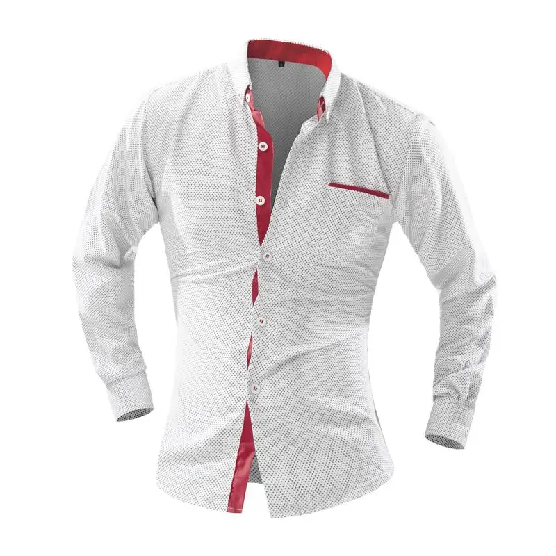 T-Bird Для мужчин рубашка с длинным рукавом 2017 Марка Рубашки для мальчиков Повседневное мужской Slim Fit в горошек карман украшения Для мужчин S