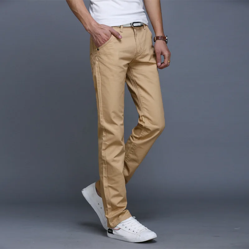 GEJIAN, мужские брюки, одноцветные, модные, брендовые, мужские, тонкие, повседневные, мужские брюки размера плюс, мужские, хлопковые, Стрейчевые брюки, pantalon homme - Цвет: Khaki pants
