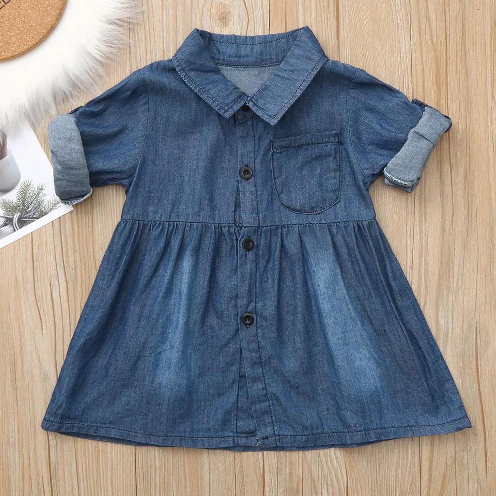 

Toddler Baby Girls Long Sleeve Solid Button Denim Shirt Dress Jean Dresses prinsessenjurken meisjes cotton princess costume